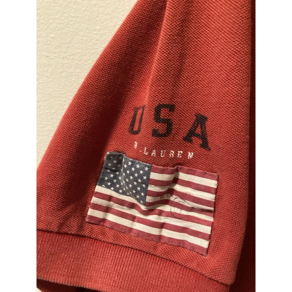 Polo Ralph Lauren Polo Shirt Mens‎ XL Red Big Pony USA Flag American Classic